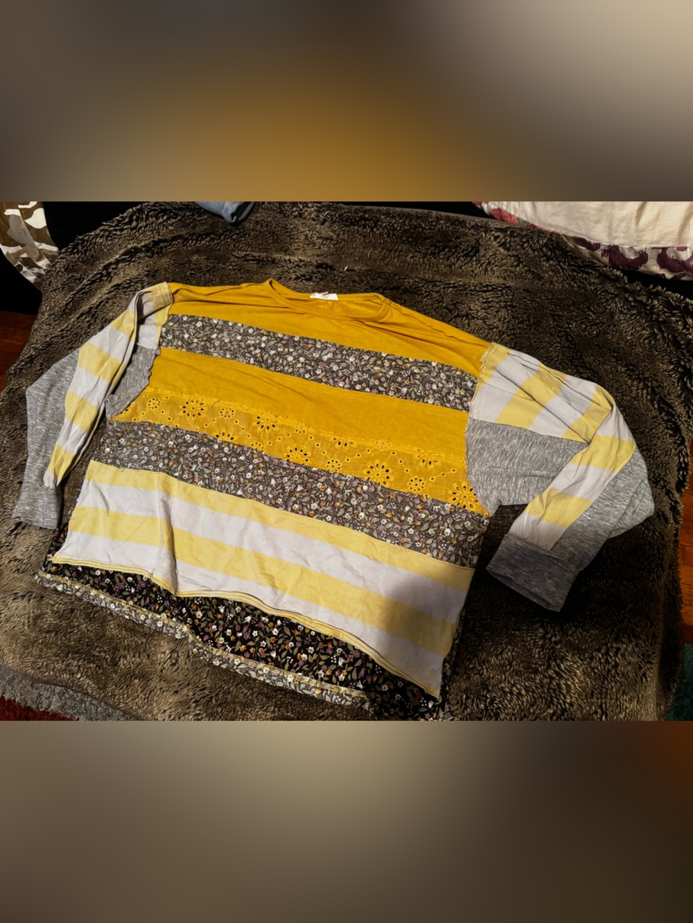 Easel los angels yellow quilt patchwork floral long sleeve top